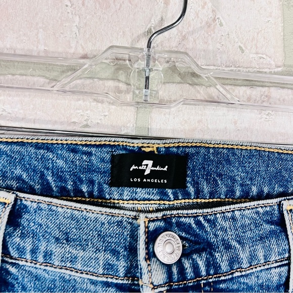 7 For All Mankind High Waist Cropped Straight Leg Raw Hem Jeans Size 32 - Picture 9 of 14
